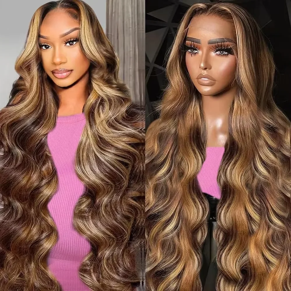 

220 Density Body Wave Wig Highlight Ombre Lace Front Wig Human Hair 40 46Inch Color Wig 13x4 13x6 Hd Lace Frontal Wigs For Women