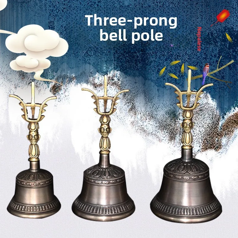

Nepal Vajra Bell Handmade Three Pure Bell Bronze Taoist Ritual Bell for Meditation