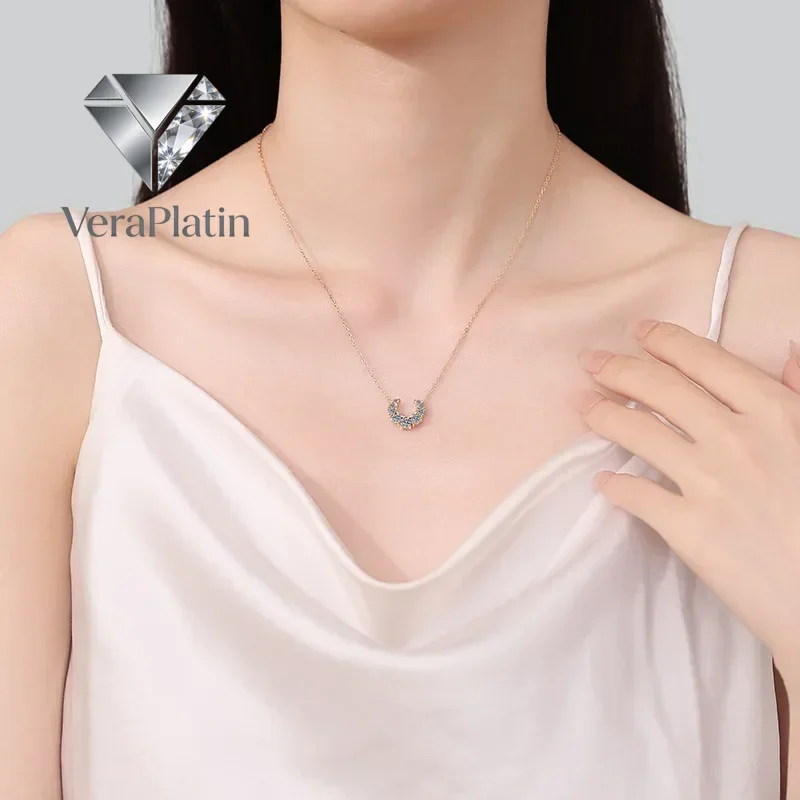 

VeraPlatin Daughter Birthday Gift 18K Rose Gold Women Wedding Necklaces 0.66CT Moissanite Diamond Girl Friend Valentine's Day Fi