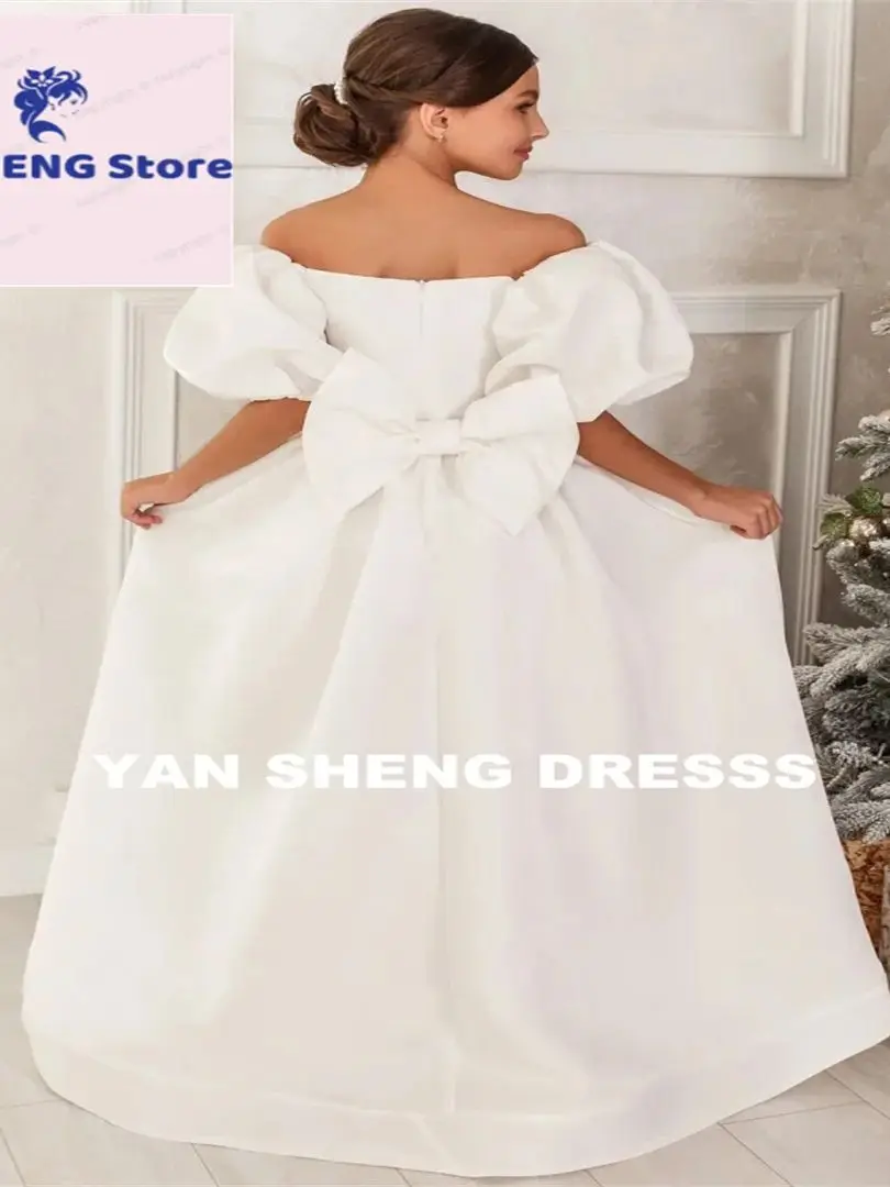 Customized Flower Girl Dresses With Bow Sleeveless For Wedding Birthday Party Pink Tulle Hight-Low Skirt First Communion Gowns