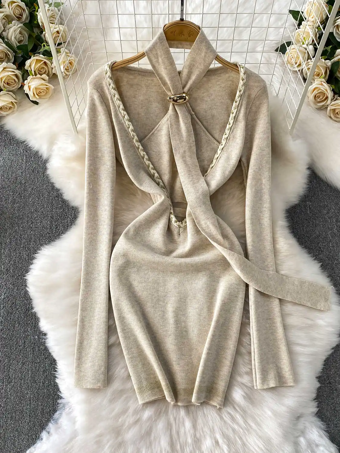 

Женское абрикосовое мини-облегающее платье, винтажное элегантное роскошное вечернее платье с длинными рукавами Y2k, цельное платье для дня рождения, одежда