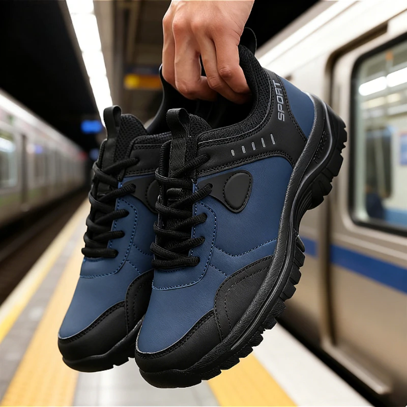 

New Men's Sport Shoes Blue Black Comfortable Casual Sneakers Outdoor Athletic Walking Footwear Trendy Lace Up Flat Sneakers Men