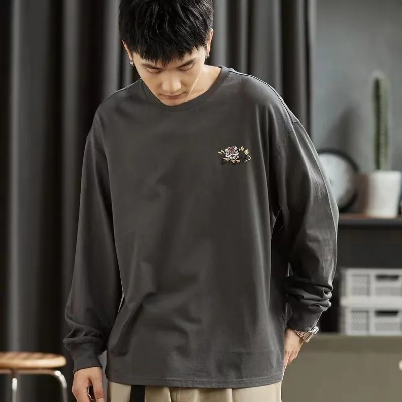 

Printed Round Neck Sweatshirt Elasticity One Piece Tops Japan Luxury 2025 Full Sleeve Men's T-shirts Aesthetic New Male Pullover