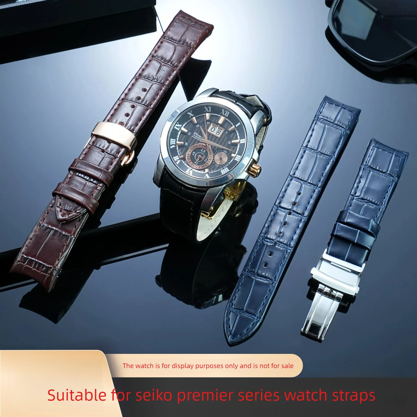 Suitable for Seiko Leather Strap Premier Series SNP041 SNP044 7D48-0AG0 Cowhide Strap 21mm