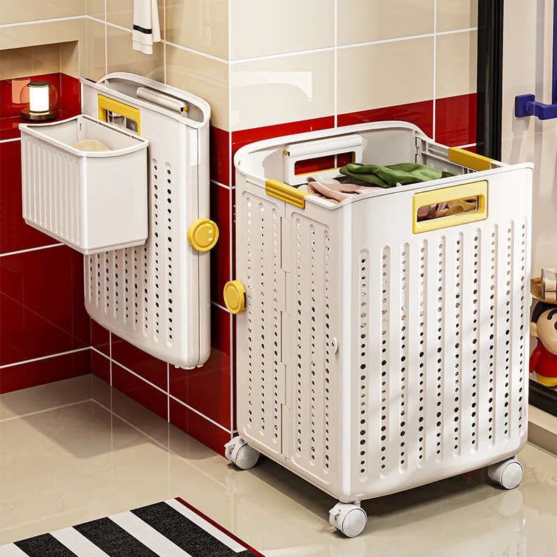 

Foldable Wall-mounted Laundry Bin Hidden Handle Wheels Portable Eco-friendly Bath Organizer Collapsible High-capacity Storage