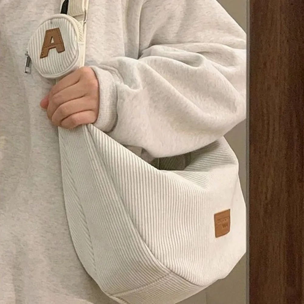 

Large Capacity Women Crossbody Bag Versatile Solid Color Corduroy Shoulder Bag Dumpling Bag Fashion Leisure Armpit Bag Girls