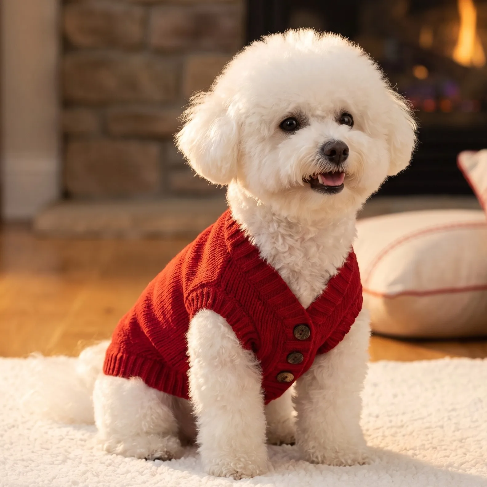 Dog knitted vest, V-neck wooden button cardigan soft thick thread sweater, Christmas atmosphere pet outfit