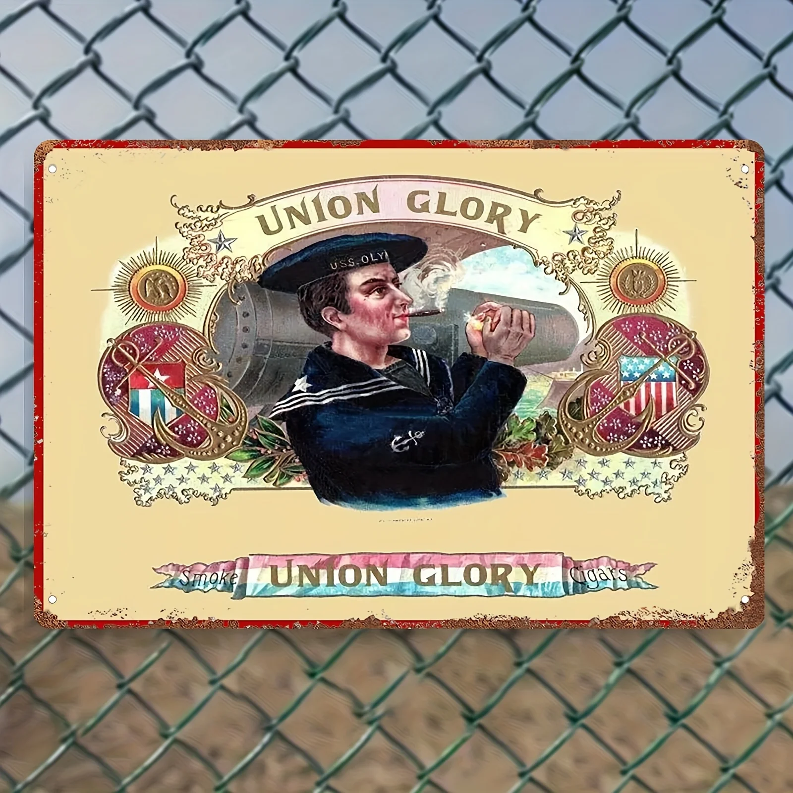Union Glory Metal Wall Art - Vintage Navy Sailor with Cigar, USS Olympia Design, , for Nautical Themed Rooms, Bar Decor, o