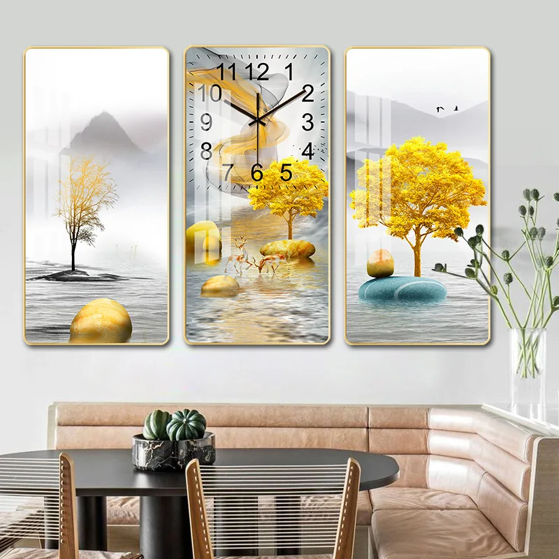 Nordic Decorative Painting Wall Clock, Triad Ceramic Painting, Dining Room, Living Room, Household Silent Clock