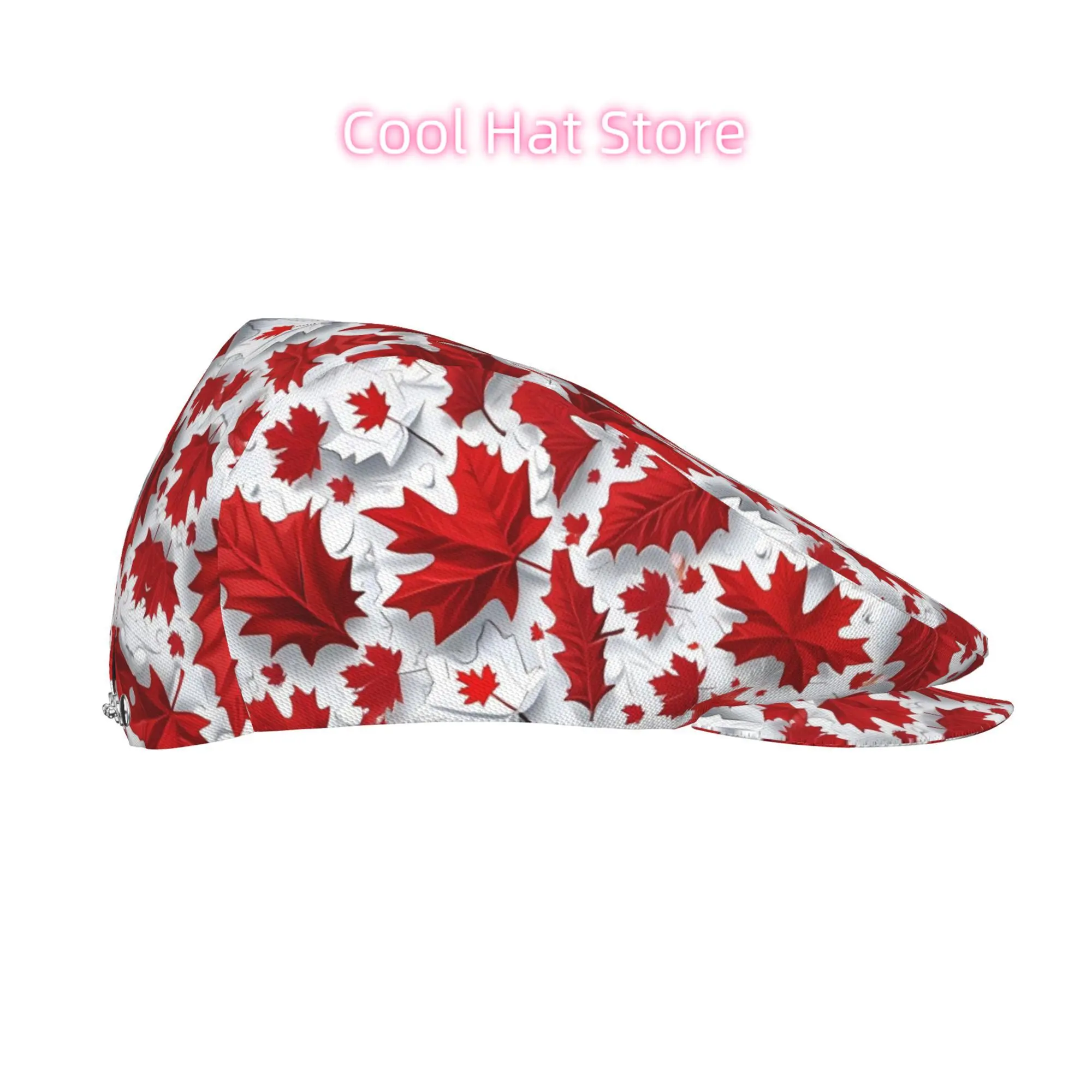 Red Maple Leaf Pattern Men Beret Hat Polyester Adjustable Newsboy Hats Cabbie Gatsby Cap Driving Flat Caps Women Cabbie Cap Bere