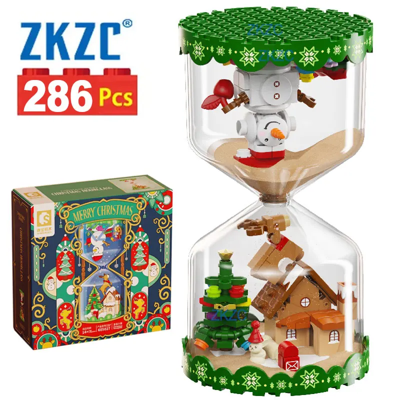 

286PCS Chrismas Winter House Building Blocks Plastic Flow Sand Clock Mdoel Kit Set Decor Bricks Toys for Kids Xmas Gift