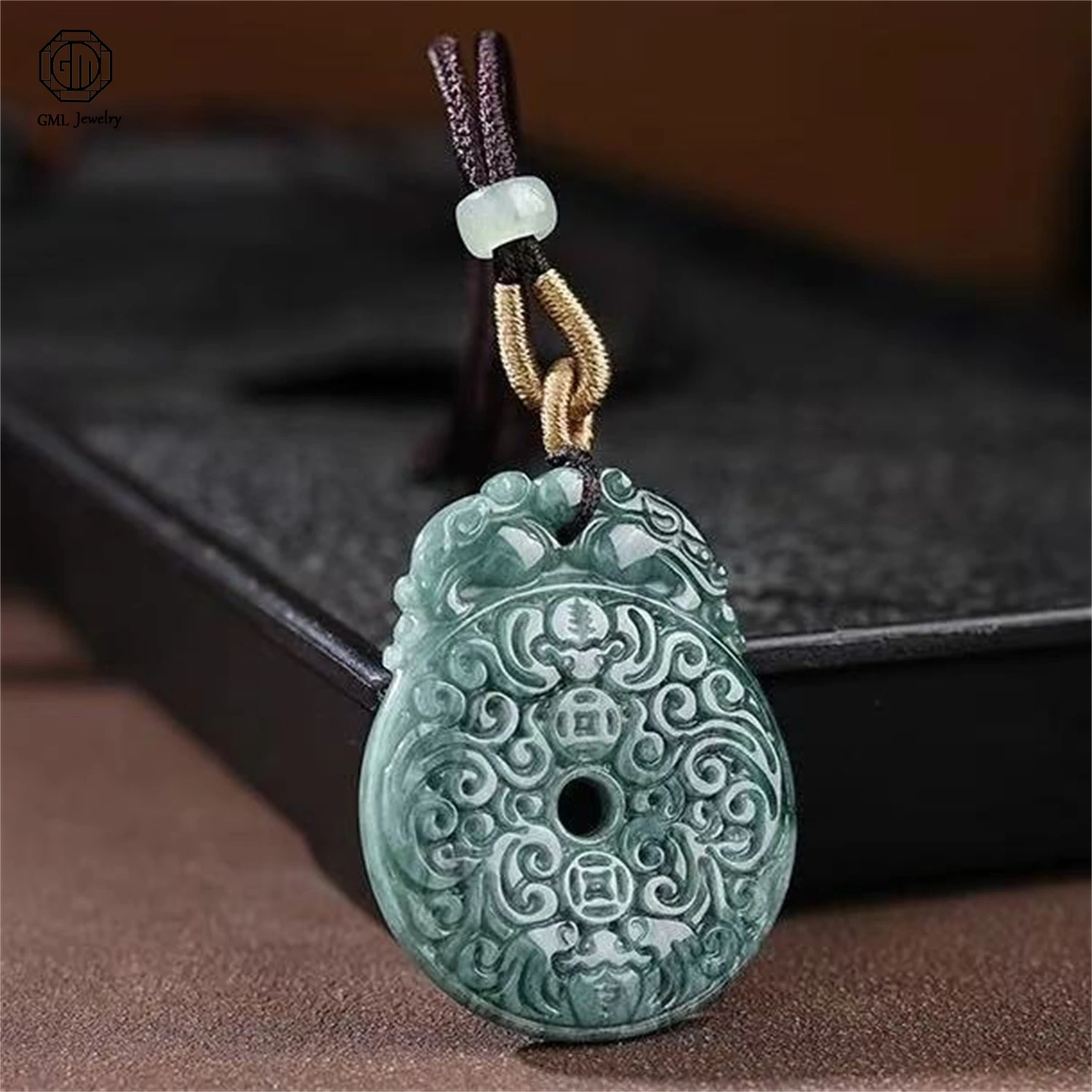 Natural Jadeite Jade Double Dragon Bi Disc Peace Lock Carved Pendant Unisex Gemstone Necklace Jewelry Gift