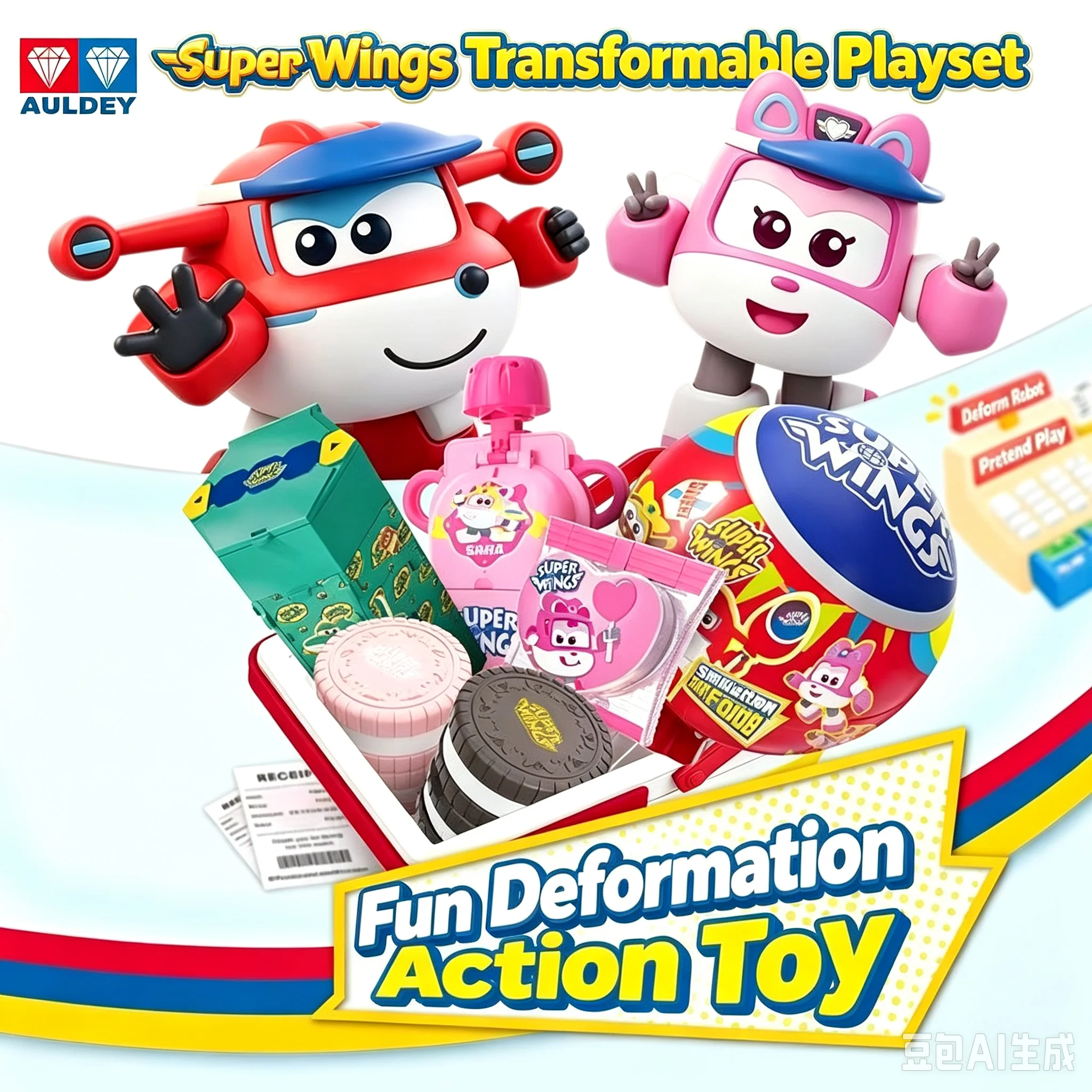 Auldey Super Wings Transformable Pretend‑Play Figure Simulation Food Deform Robot Playset Collectible For Birthday Holiday Gifts