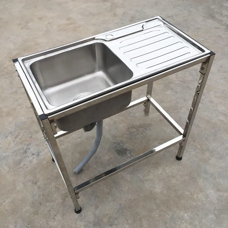 Kitchen Thickened Stainless Steel Sink Table Integrated Single Sink with Bracket Dishpan Washing Basin Sink