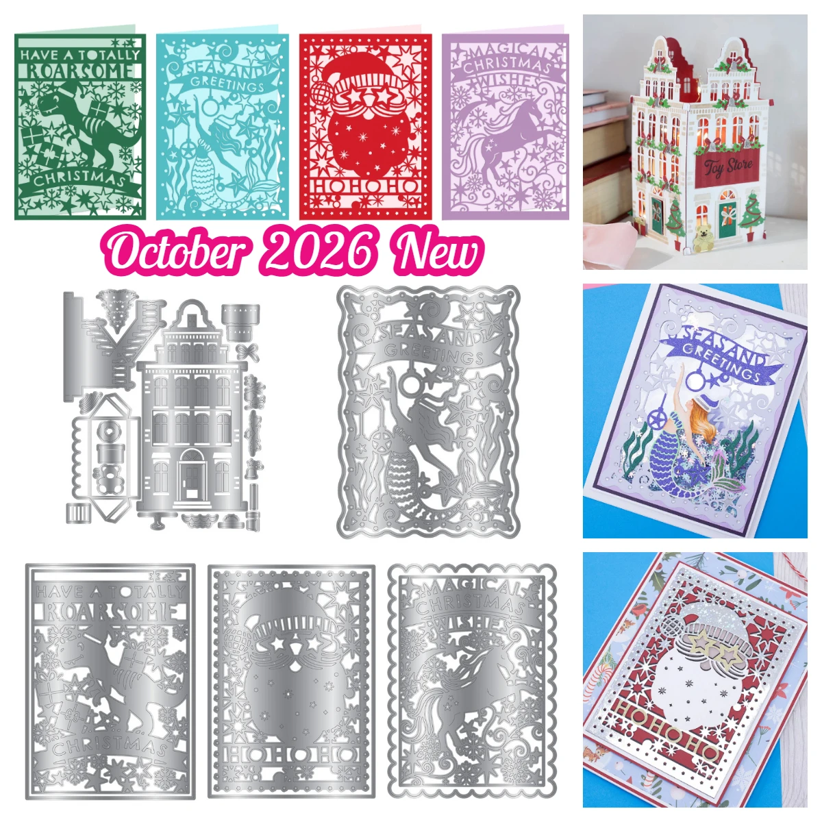 October 2026 New Christmas Mermaid Christmas Dinosaur Disco Santa 3D Shop Only Metal Cutting Dies for DIY Scrapbook Paper Card