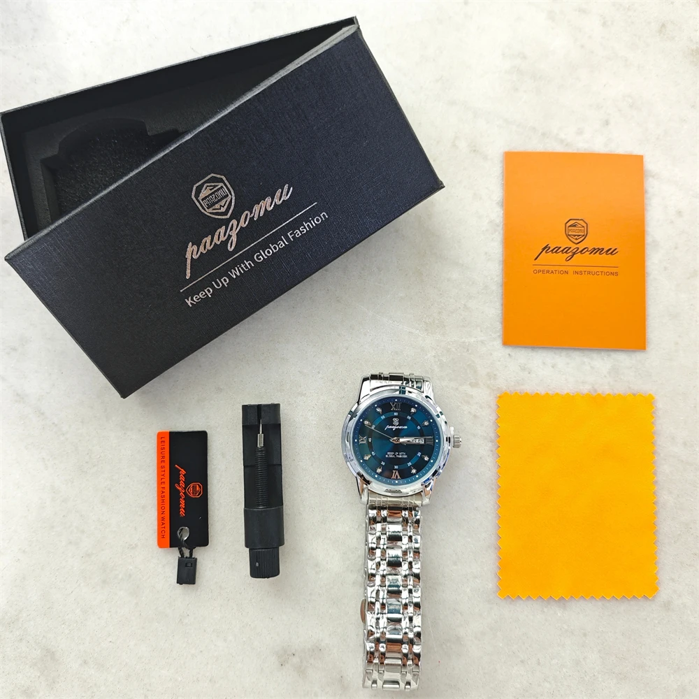 PAAZOMU Classic Casual Quartz Watch Men Women Waterproof Luminous Dial Business Dress Wristwatch Comfortable Watches Male+Box