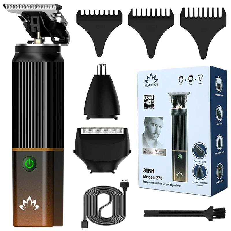New 3-in-1 Men's Hair Clipper Multifunctional Electric Hair Trimmer Ear Nose Hair Trimmer Beard Shaver Rechargeable LCD Display