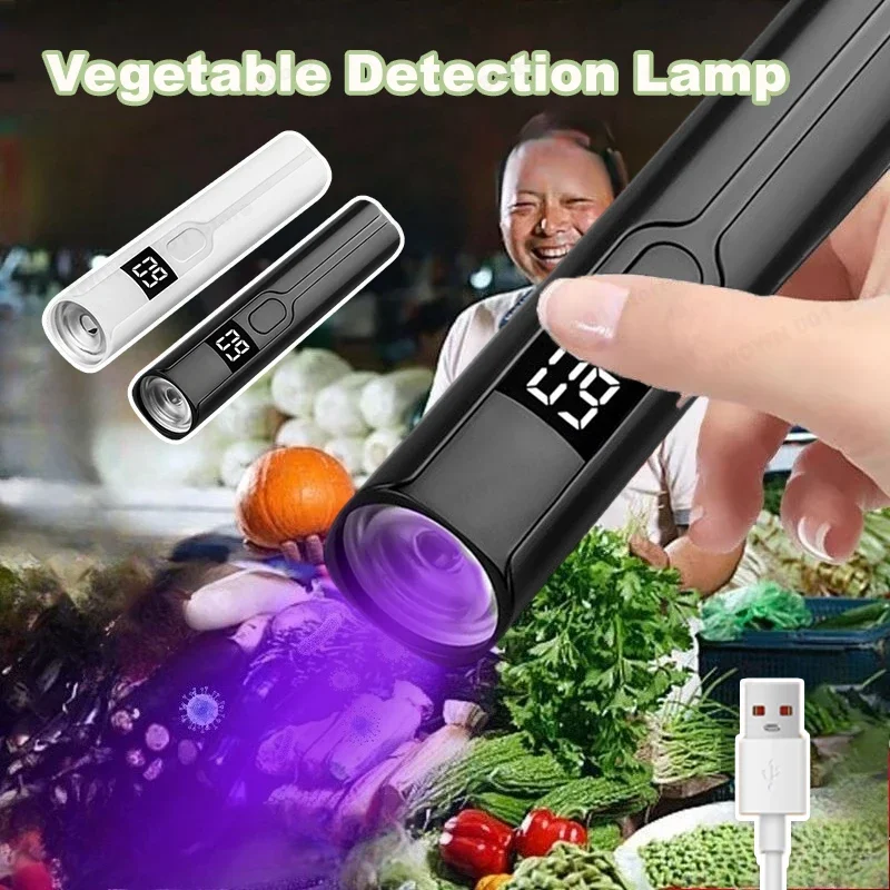 Portable Type-C Handheld 365 UV Digital Display Fluorescent Detection Flashlight Counterfeit Banknote Identification Magic Tool