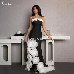 Qanz Luxury Evening Dresses 3D Handmade Flowers Formal Occasion Dresses Mermaid Slit Vestidos Para Eventos Especial Customized