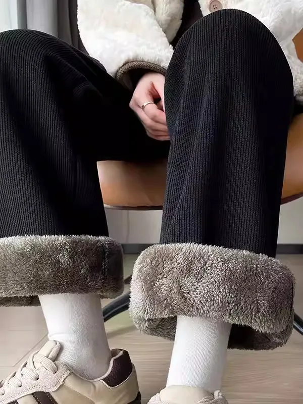 

Женские теплые брюки из овечьей шерсти больших размеров, осенне-зимние, утепленные, прямые, широкие, повседневные, с высокой талией, из полиэфирного волокна