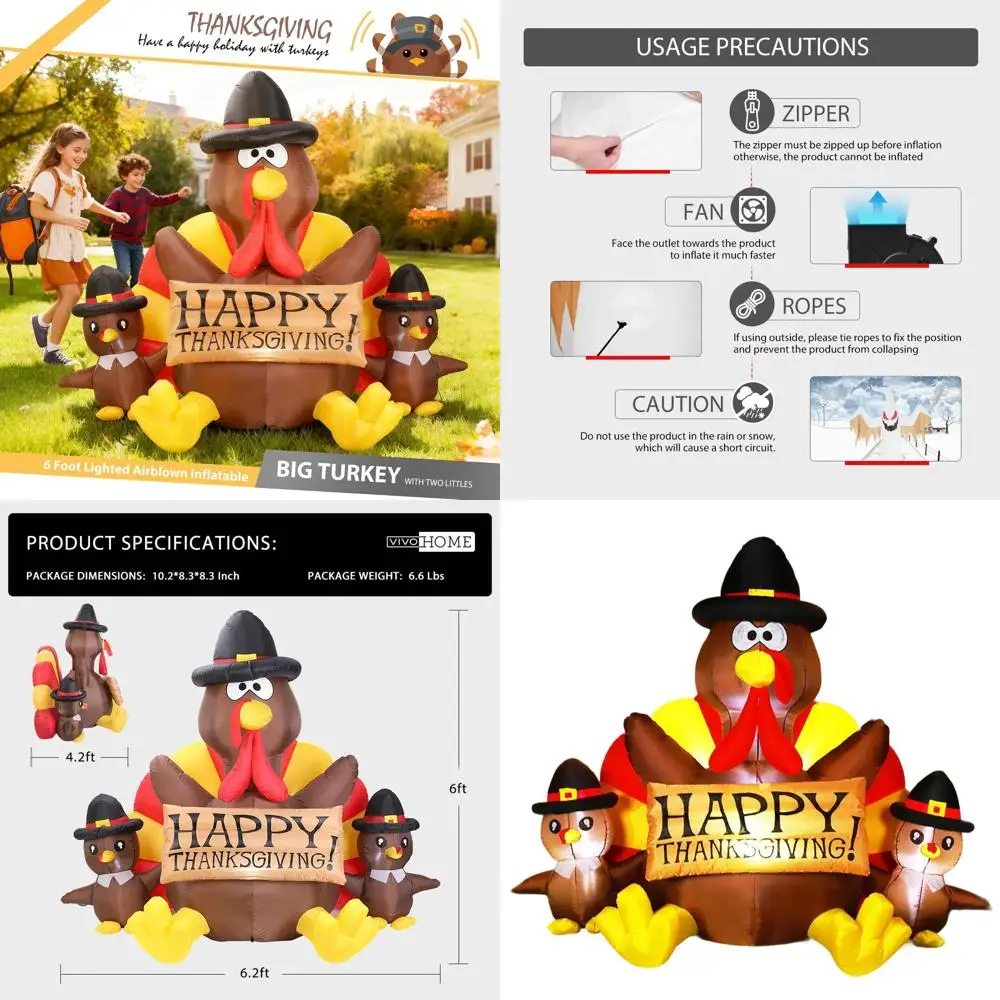 

Giant 6ft Thanksgiving LED Turkey - Joyful Family Inflatable Outdoor Lawn Decor