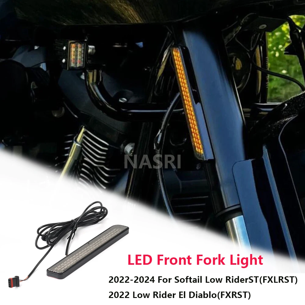 For Harley Softail Low Rider ST El Diablo FXRST FXLRST Fat Boy 2022+UP NEW Motorcycle Black LED Front Fork Light Turn Signal