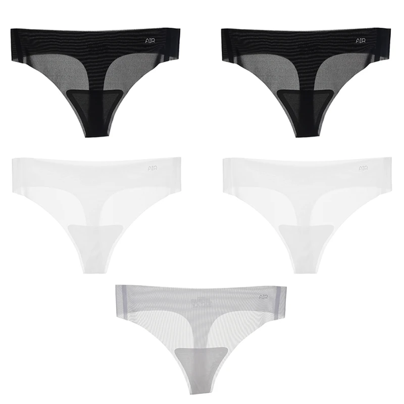 5PCS Summer Ultra-thin Sense Thong Panties Women Transparent Sexy Panties Low-rise Seamless T-pants Quick Drying Underwear