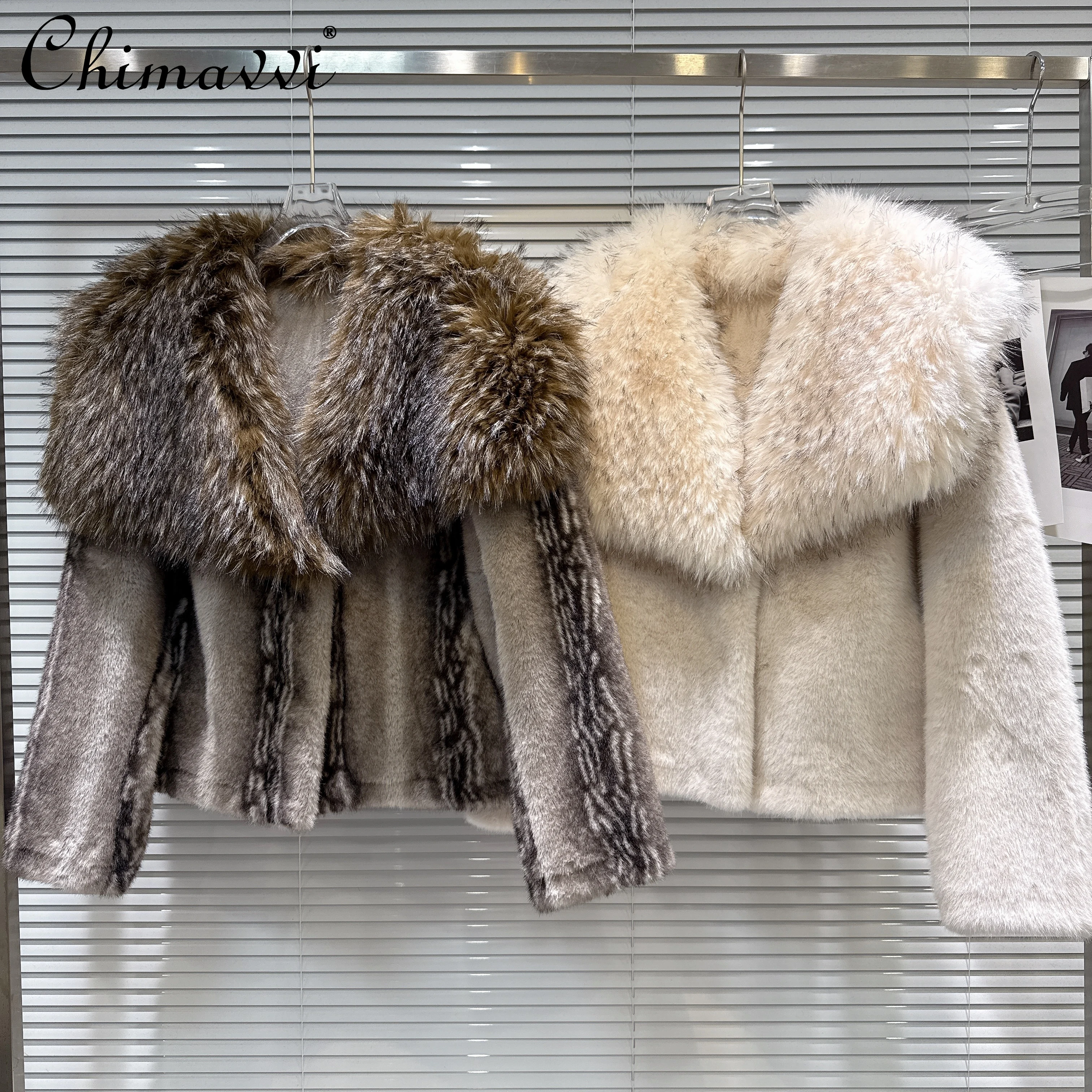 Giacca da donna in pelliccia sintetica francese elegante da socialite con collo in pelliccia a maniche lunghe monopetto dritto alla moda versatile per l'inverno