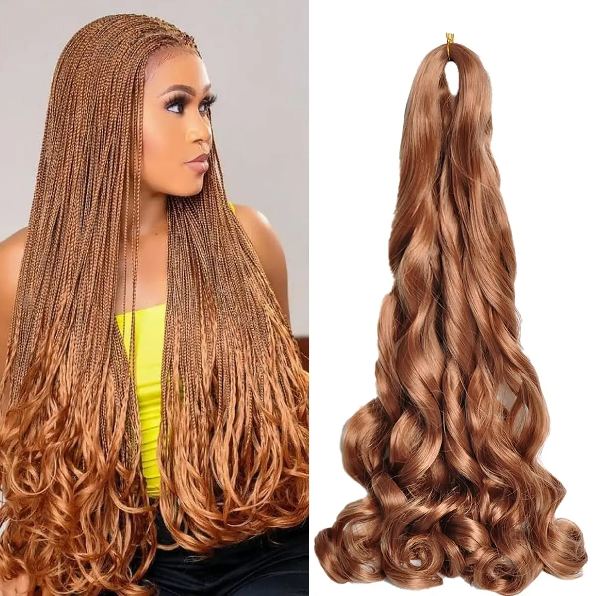 Extensiones de cabello trenzado, extensiones de cabello sintético, rizado francés, suelto, ondulado, hinchable, 24 pulgadas