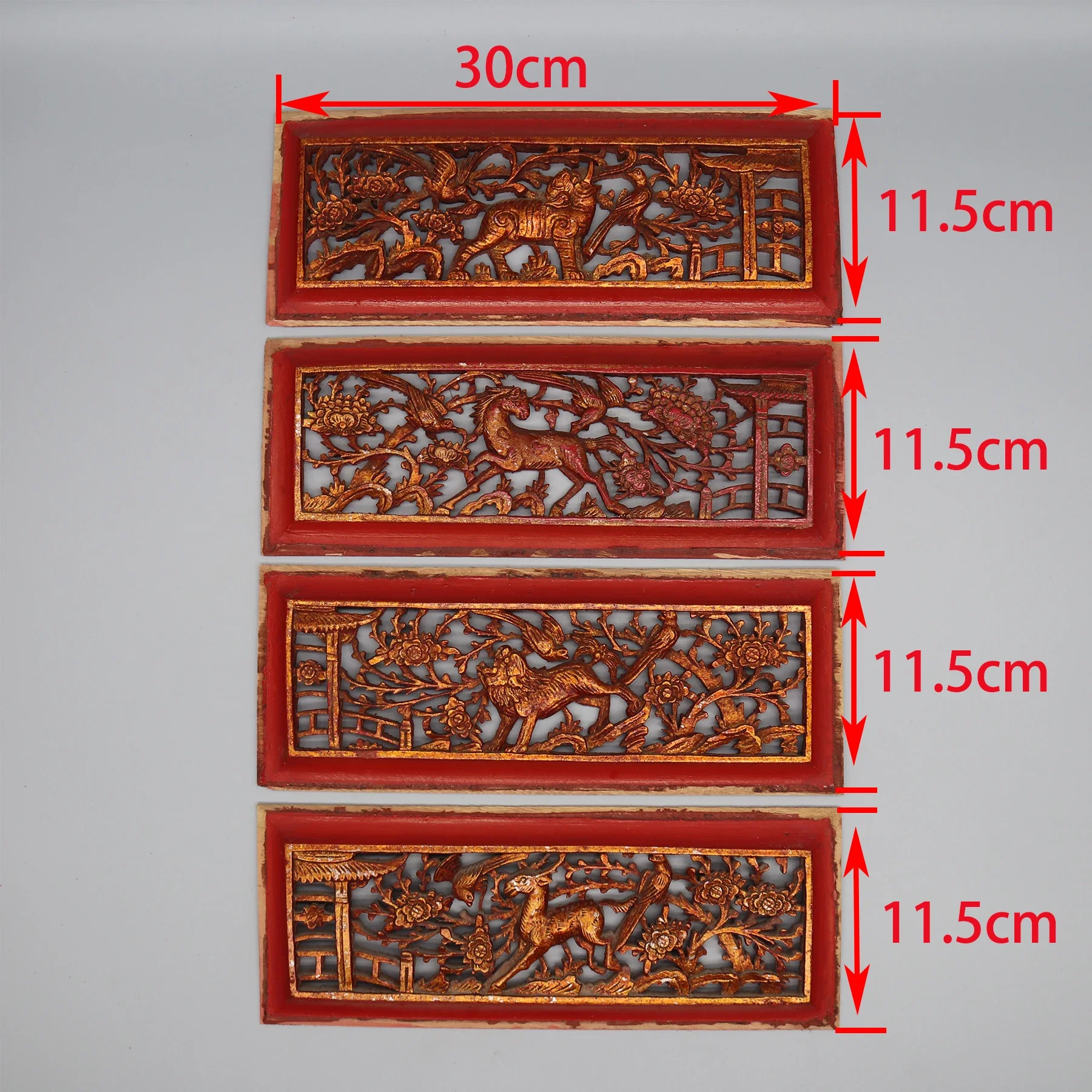 Set of 4 Old Wooden Carving Panels from Canopy bed, Chinese Antique, Hand Carved, Wall Decoration