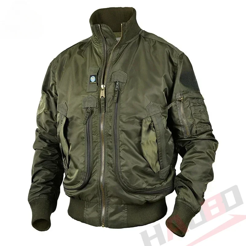 Multi Pocket Motorcycle Jacket Men's Hiking Outdoor Loose Pocket Baseball Suit Coat Men's Autumn Vintage Work Windproof Jacket