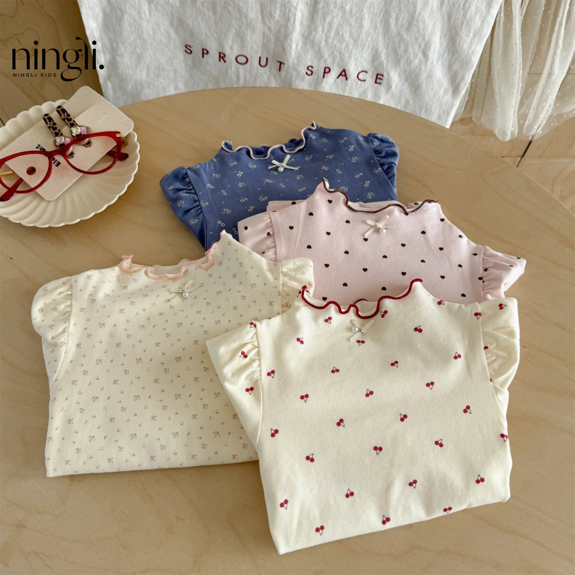 Girls T-shirt 2026 Spring and Autumn New Childrens Clothing Korean Style Girl Baby Temperament Floral Long-sleeved T-shirt