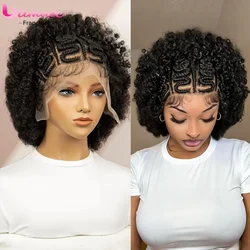 8 Inches Full Lace Afro Kinky Wave Cornrow Braided Wigs with Baby Hair Short Afro Wig Kinky Curly Lace Wig Synthetic Wig