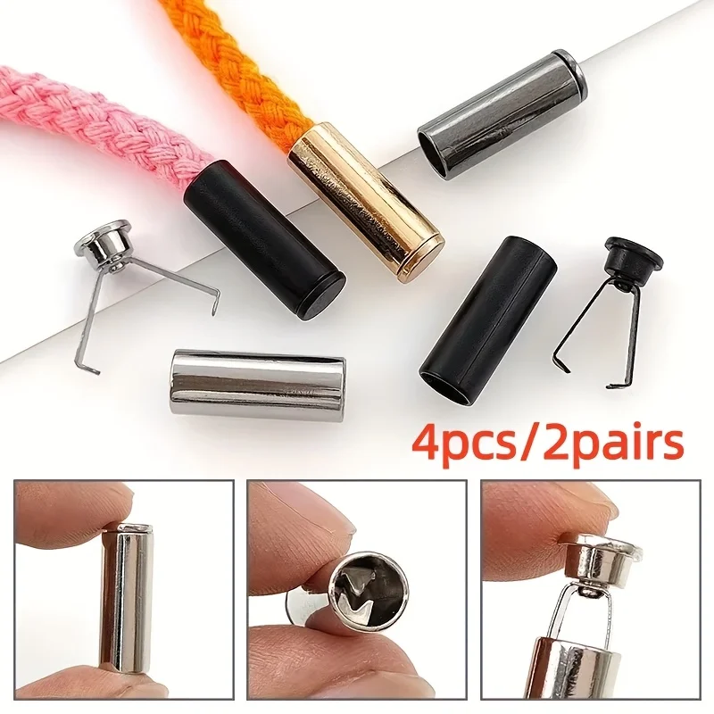 4pcs/2pairs detachable shoelace buckles, metal buckles for shoelaces and pants belts, metal bell pendants for cord ends