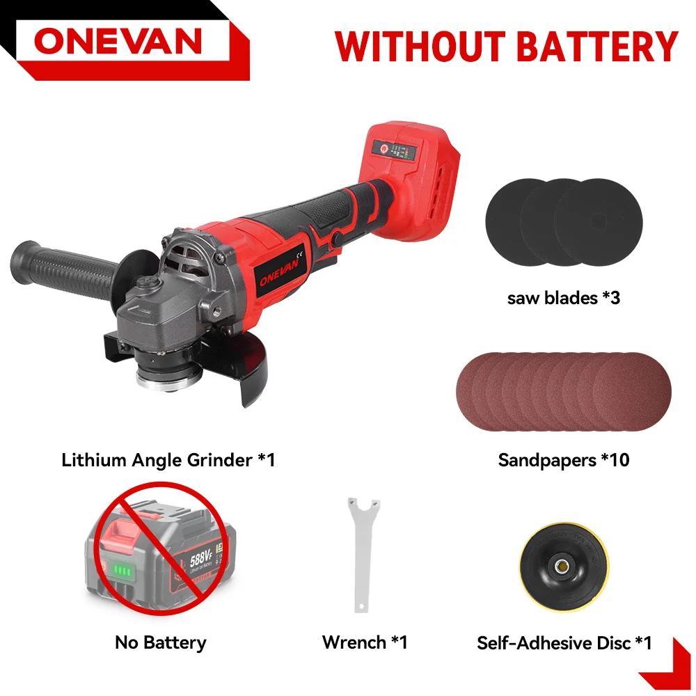 ONEVAN 3000 W Borstelloze Elektrische Haakse Slijper 3 Gear Snoerloos Snijden Metalen Pijp Power Polish Gereedschap Voor Makita 18 V batterij Pin