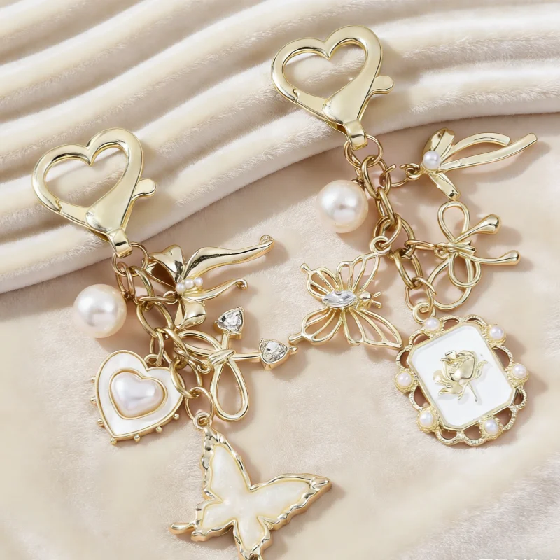 1pc Trendy Romantische Schmetterling Herz Perle Emaille Schlüsselbund Kreative Hübscher Stil Schlüsselring Für Handgemachte DIY Schmuck Erkenntnisse Tasche