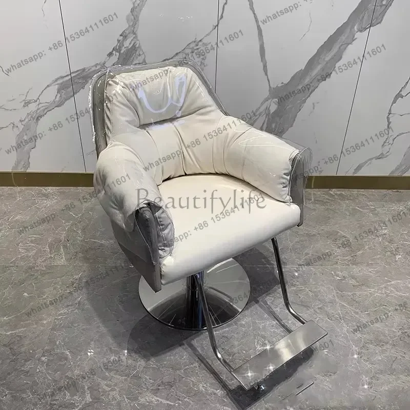 LJY Minimalist White Barber Chair Aesthetic Beauty Comfortable Nordic Hair Salon Chair Stylish Trendy Sillas De Barberia Furnitu
