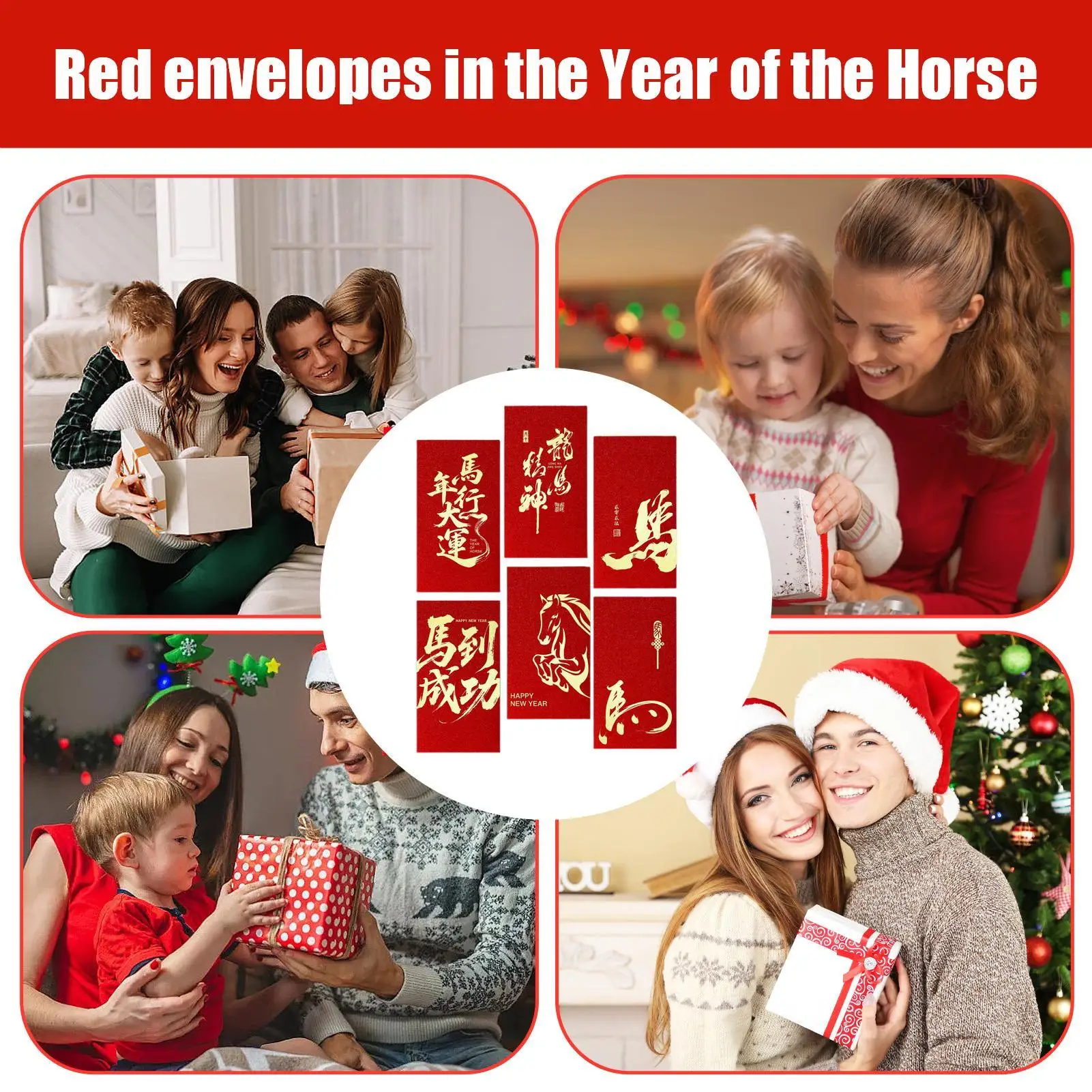 مظاريف النقود الحمراء 6 قطع حزمة عملات معدنية على شكل حصان 2026 نمط سحابة ميمونة مغلفات حمراء للعام القمري الجديد للأولاد والبنات #5