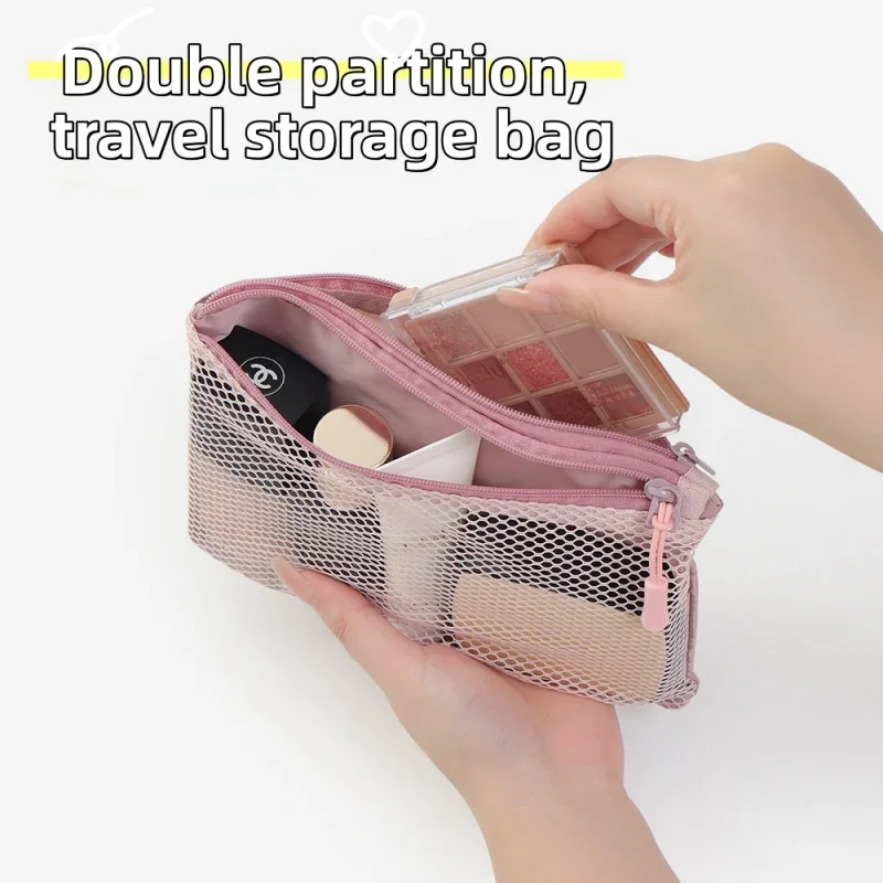 1pcs Sorting double zipper storage bag home travel multifunctional breathable mesh storage bag portable washing cosmetic bag
