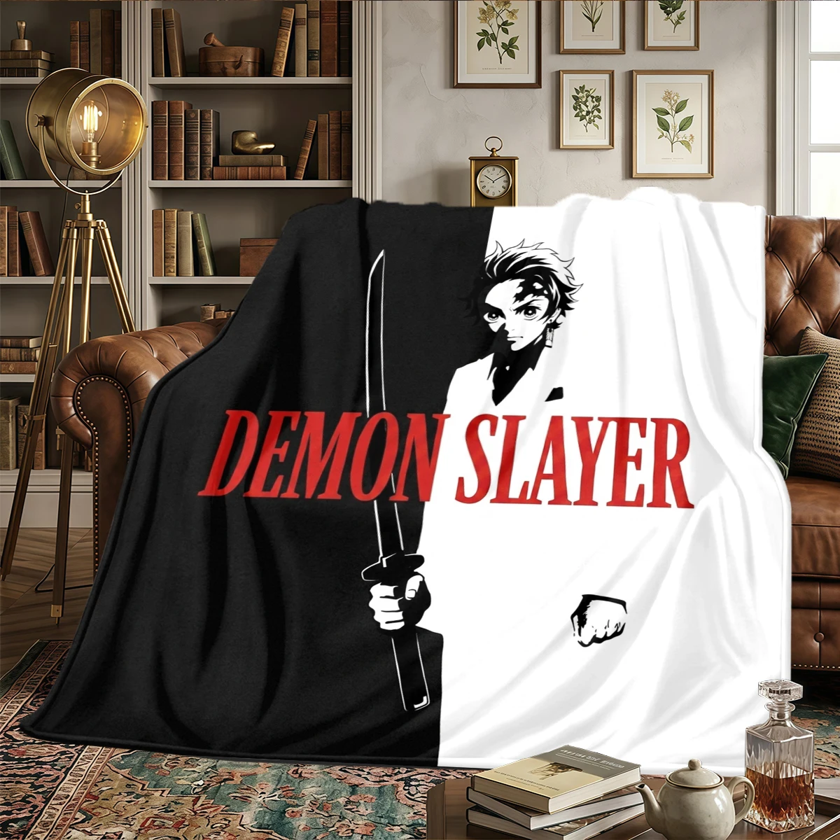 Demon Slayer Kimetsu no Yaiba Printed Flannel Blanket Warm Comfortable, For Bedrooms, Sofas, Beds, Chairs, Picnics, Travel -HE21