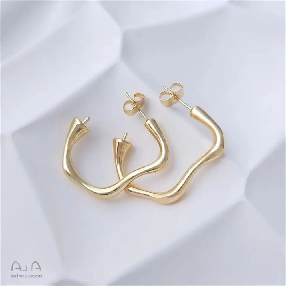 

925 Silver Pin Stud Earrings 14K Gold Color French Abstract Curve Earrings Handmade DIY Half Hole Pearl Holder E098