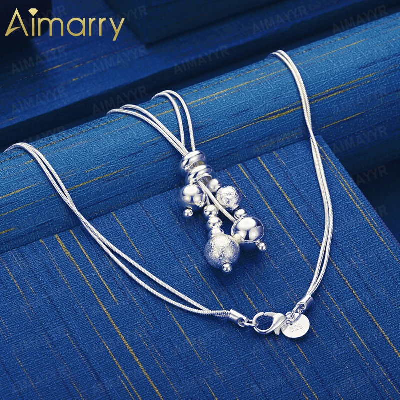 925 Sterling Silver Double-layer Snake Bone Mixed Bead Tassel Necklace 18 Inch Women's Party Wedding Fashion Jewelry