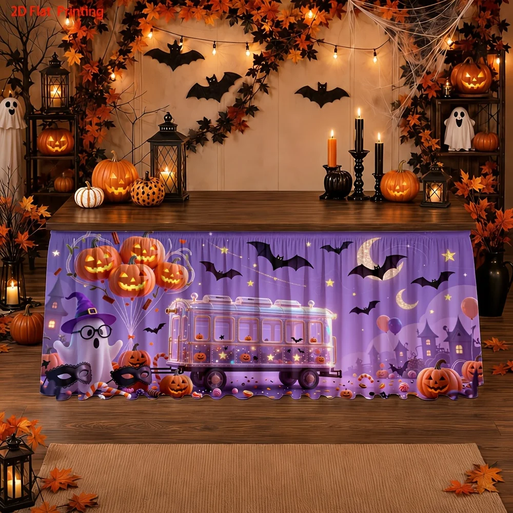 2D flat patterned table skirt - Halloween theme table skirt - Printed polyester for festivals