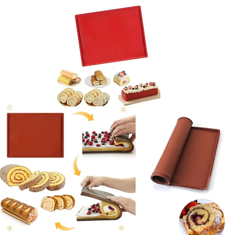 

Silicone Swiss Roll Cake Mat Non-Stick Baking Sheet for Jelly Roll Yule Log Sponge Pastry Cooking Tray Bakeware Kitchen Tools