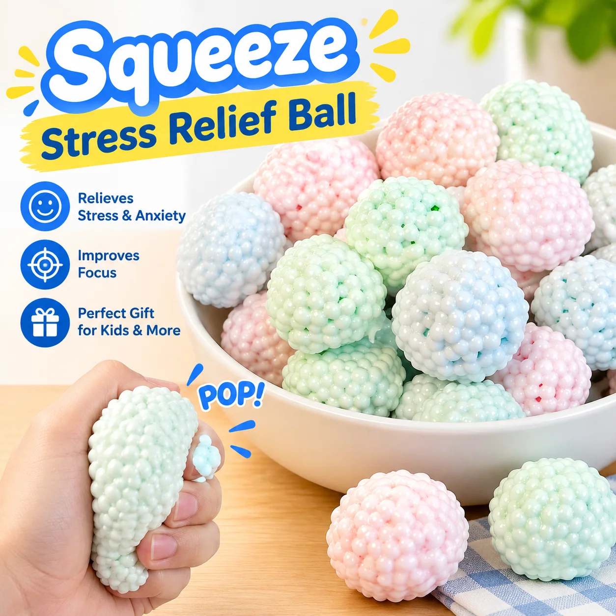 Squeeze Stress Relief Ball with Sound, Colorful Filler, Soft Deformable Toy for Anxiety and Focus, Birthday Gift for Kids and
