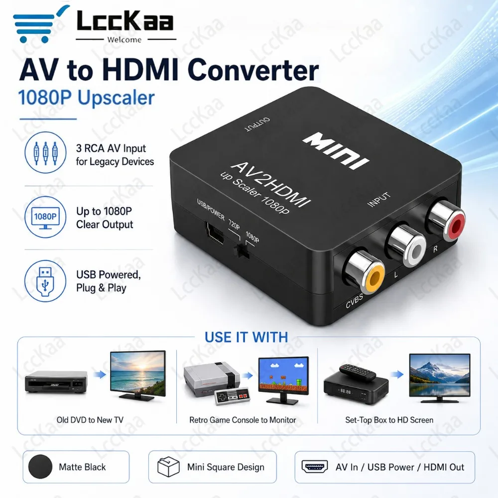 AV To HDMI Converter 1080P RCA To HDTV Video Composite Adapter AV/CVSB To HDMI-compatible CVSB L R Video Scaler Converter Box