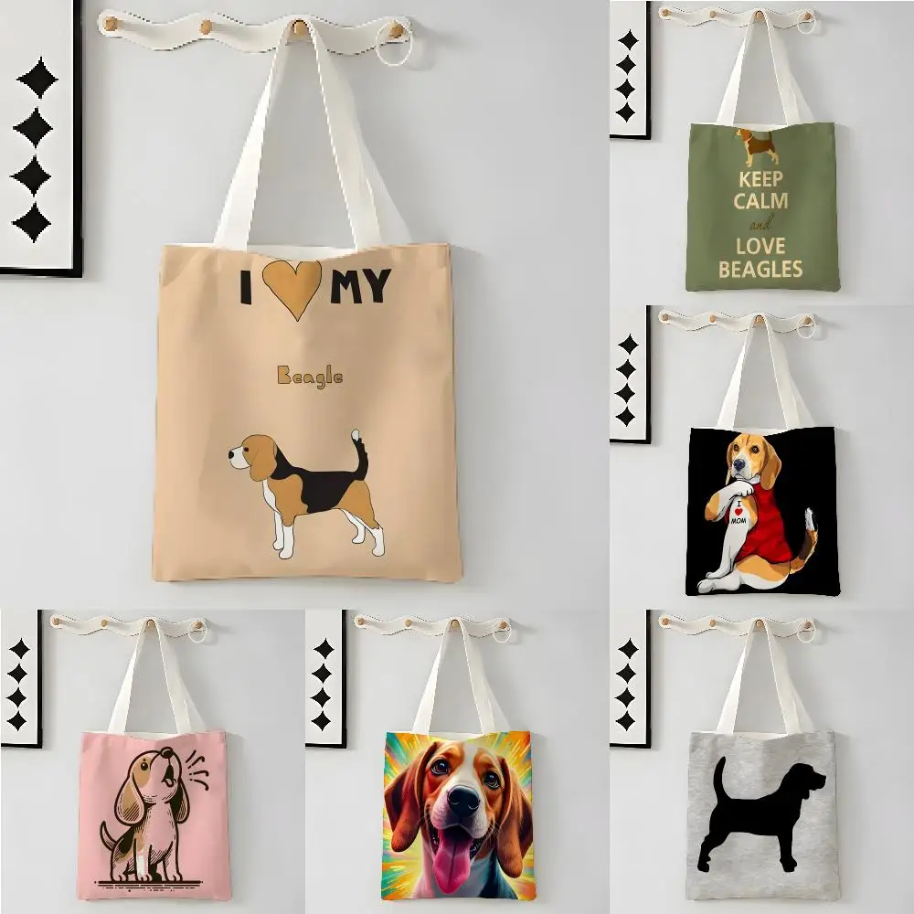 MEME Stylish Beagle animal design Storage Bags Large Capacity Canvas Tote Bag For Women Bag Casual Daily Shoulder Bag