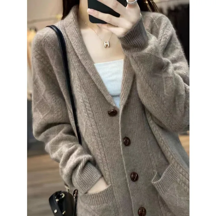 Faionable Cardigan di lana lavorato a maglia da donna Autunno Inverno New Sle Lazy Sle Camere Open-irt Sweet Sle Long Sve Re...