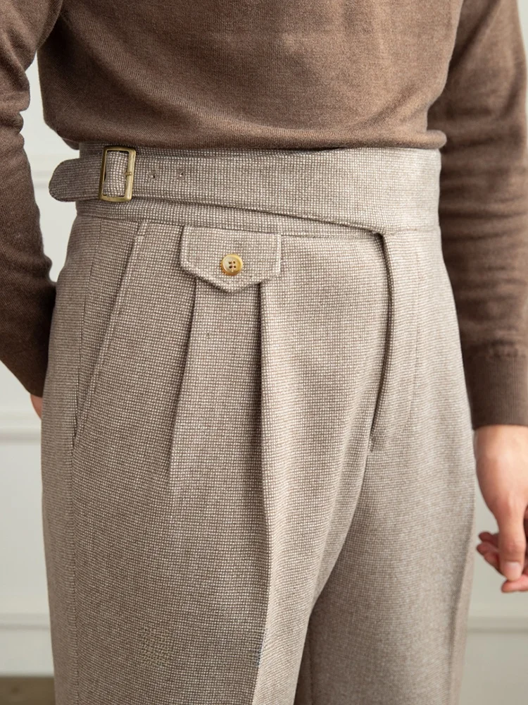 

Мужские повседневные брюки с высокой талией и прямыми штанинами, осенне-зимние, теплые, в стиле ретро, стильные, базовые, однотонные