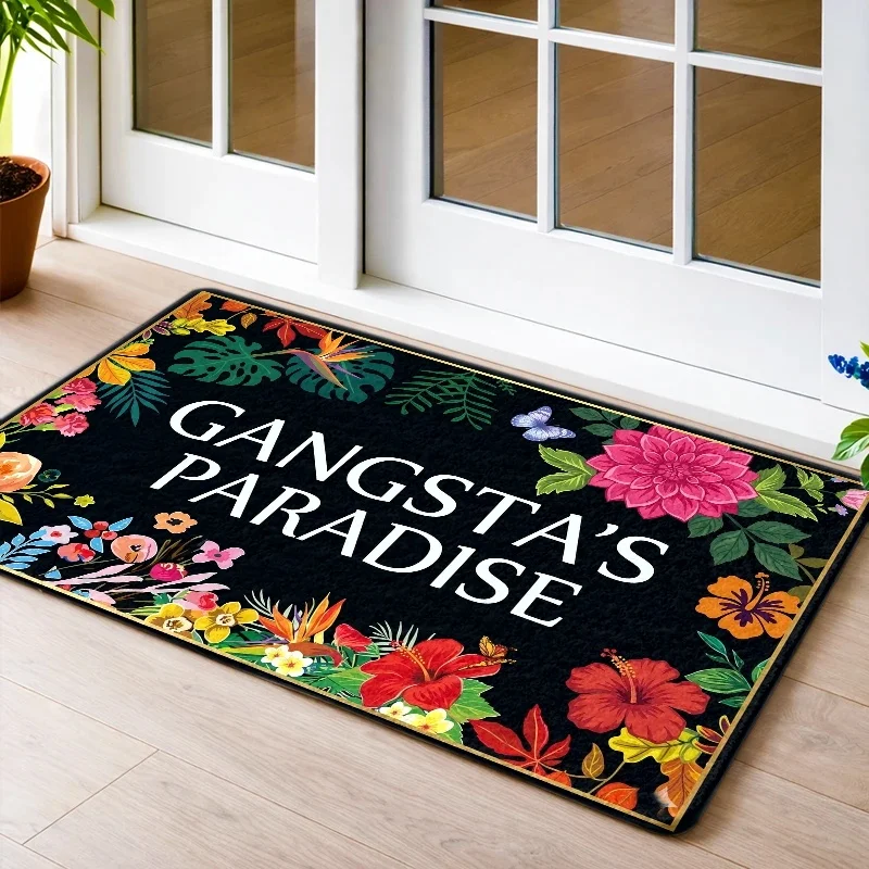 Gangsta'S Paradise Floral Doormat  Material Machine - Washable Entrance Rug, Durable & Stain - Resistant. Suitable For Front D
